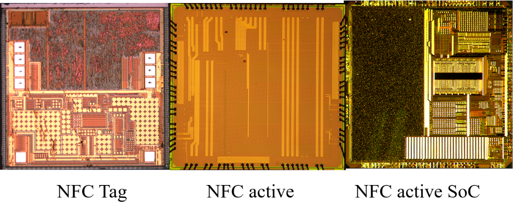 NFC 통신 IC 칩 다이 사진: NFC Tag, NFC active, NFC active SoC